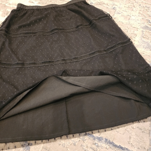 Downeast Mesh Overlay Polka Dot Lace Inset Pull On Skirt Size Small - Picture 6 of 16